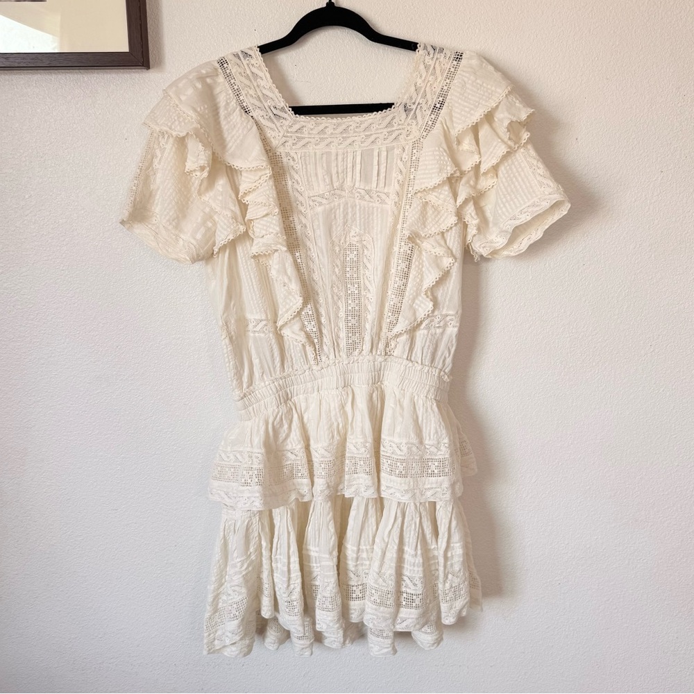 LOVESHACKFANCY STELLA MINI RUFFLE DRESS Antique White Size Large - Picture 4 of 16